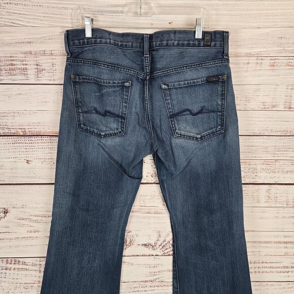 7 For All Mankind Jeans Mens 33x30 Blue Bootcut Denim Distressed Western Cowboy - Picture 5 of 14